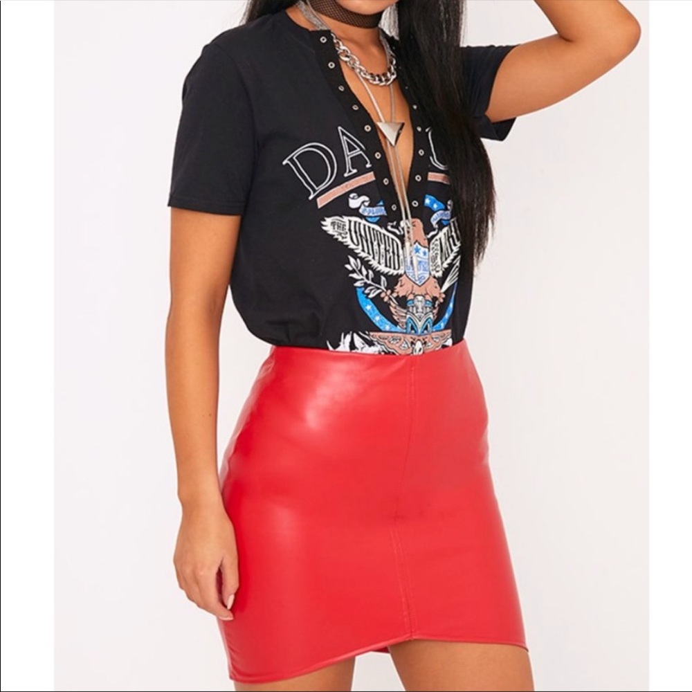 Red PrettyLittleThing Vinyl/Pleather Skirt